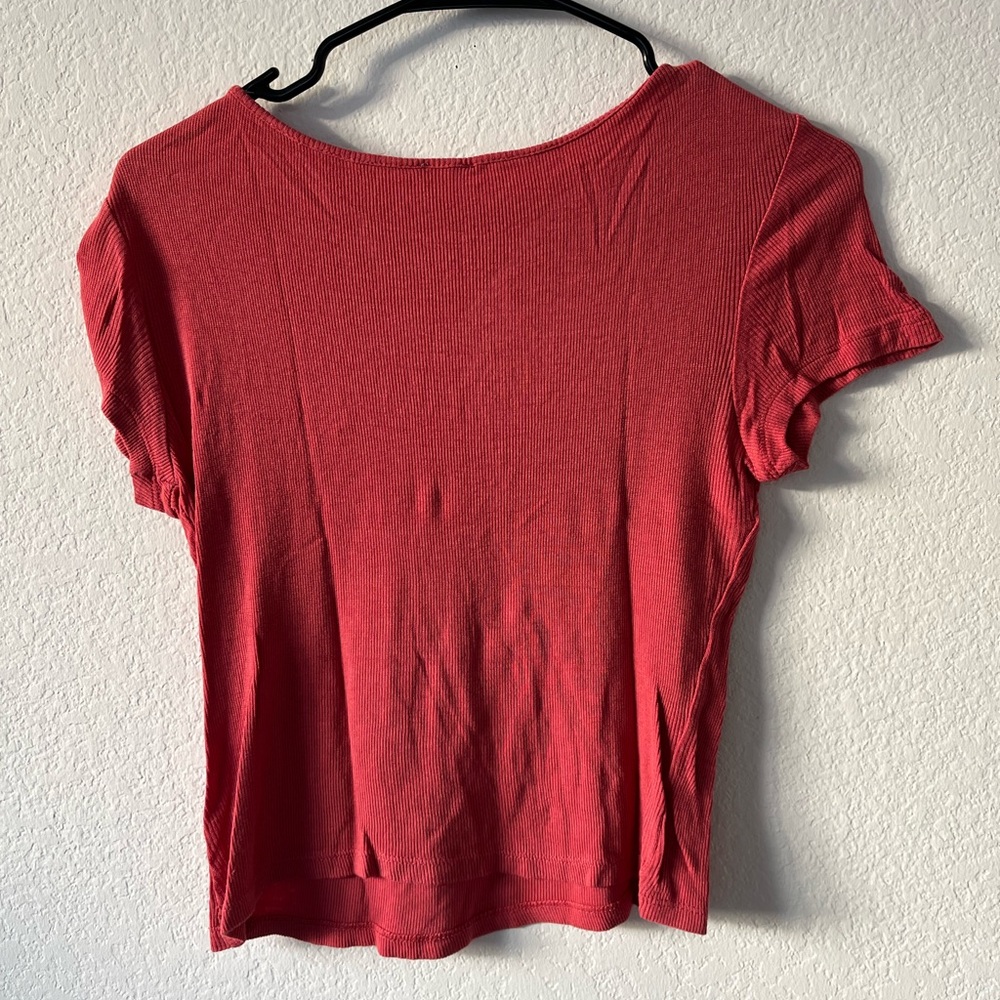 Cropped Semi-Mesh Floral Coral Tee Size XS - Picture 2 of 6